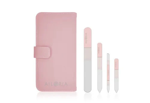 AILORIA Glasnagelfeile CONTOUR PRIME 4-tlg. Set - Nagelfeilen-Set mit 1 runder und 3 flachen Glasfeilen, sanft zur Nagelpflege, ideal für dünne und brüchige Nägel, langlebig und schonend.