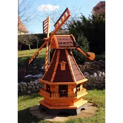 1,30m große Windmühle mit Solarlicht rot Typ 18.1 - Charmante Gartenwindmühle im traditionellen Design mit 360° drehbarem Kopf. Robuste Bauweise und integriertes Solarlicht sorgen für stimmungsvolle Abende im Freien. Höhe: 130 cm, Durchmesser: 60 cm.