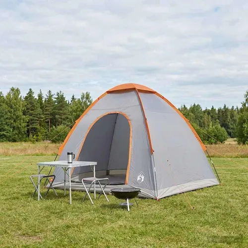 vidaXL Campingzelt Grau und Orange 190 x 140 x 105 cm - Modernes Campingzelt für Naturfreunde: Wetterfestes Design mit strapazierfähigem Polyester schützt bei sommerlichen Schauern. Einfacher Reißverschluss und leicht transportierbar – ideal für spontane Ausflüge in die Natur.