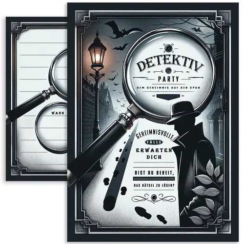 10x Detektiv Einladungskarten Set