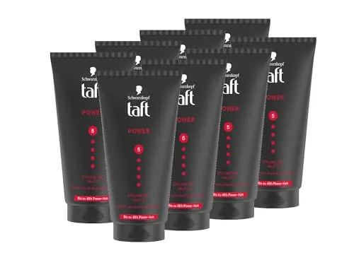Schwarzkopf TAFT Gel Power (8x 150 ml), Haargel für bis zu 48 Stunden starken Halt, sanft zu Haar und Kopfhaut, veganes, Gel