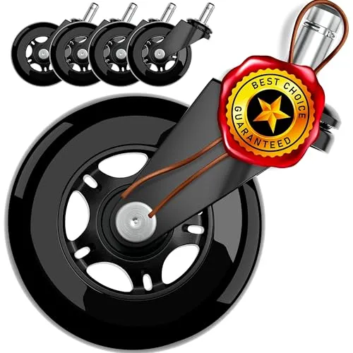 XeloTech Hartboden-Rollen für Bürostuhl, 5 Stück, 11mm x 22 mm, Black Edition, Sehr leise Bürostuhlrollen - Nie wieder Bodenschutzmatte - Keine Kratzer im Boden mit diesen Premium Rollen