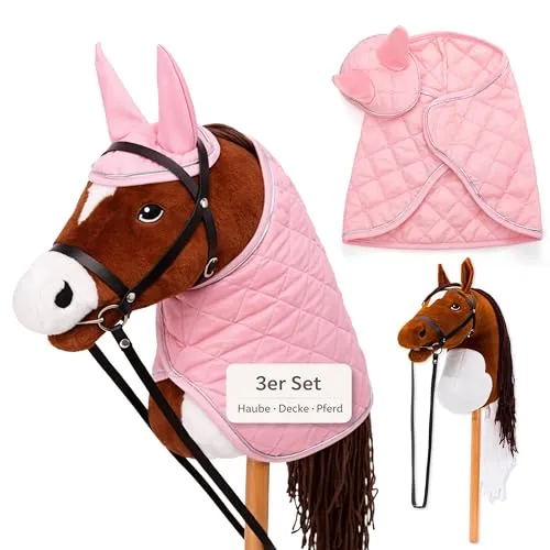 Hoofly® Hobby Horse Set – Großes Steckenpferd mit Decke & Fliegenhaube für Kinder - VIELSEITIGES HOBBY HORSE SET – Inklusive Trense, Decke und Fliegenhaube, perfekt für Rollenspiele und Turniere. Realistischer Pferdekopf mit weicher Mähne für authentisches Spielen. Abnehmbarer 35 cm Holzstab für flexiblen Einsatz.