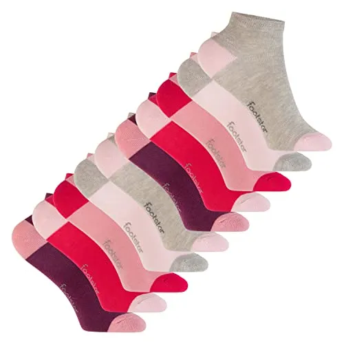 Footstar Kinder Baumwoll Kurzschaft Socken (10 Paar) mit abgesetzter Ferse und Spitze - Berry 35-38