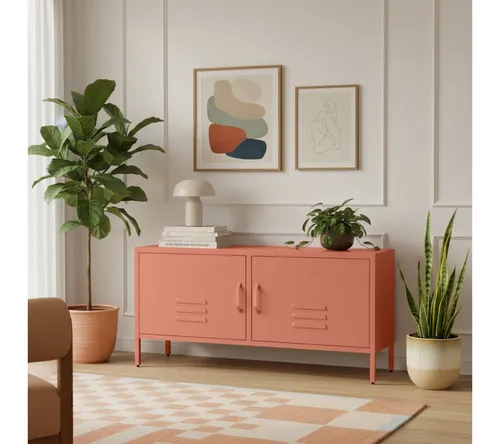 skølm TV Schrank ‚Atria‘ mit 2 Türen - TV-Halterungen: Stilvolles Lowboard aus Metall mit viel Stauraum und höhenverstellbaren Füßen – ideal für Wohnzimmer, Schlafzimmer oder Flur.