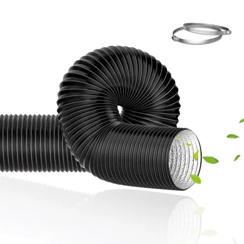 Xiqiggi Abluftschlauch 150 mm, Abluftrohr, 300 cm PVC Alurohr Flex-Schlauch mit 2 Schlauchschelle Edelstahl, klimaanlage schlauch für Trockner, Abluftventilator, Abzugshaube, Belüftungssystem, Schwarz