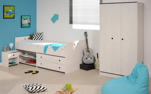 Parisot Jugendzimmer-Set Smoozy, 3-tlg. Stauraumbett, Nachttisch und Kleiderschrank