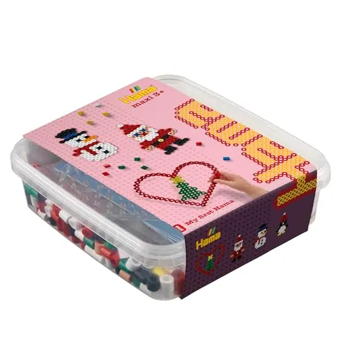 Hama Perlen 8749 Set Weihnachten - ca. 600 bunte Maxi Bügelperlen, inklusive Steckplatte und Bügelpapier, kreativer Bastelspaß für Kinder ab 3 Jahren