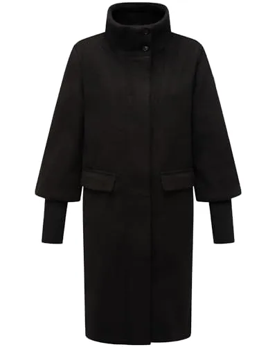 Navahoo Damen Übergangsmantel in Woll-Optik - Modischer Trenchcoat mit voluminösen Ärmeln und elastischen Rippstrickbündchen, ideal für stilvolle City-Looks in der Übergangszeit.