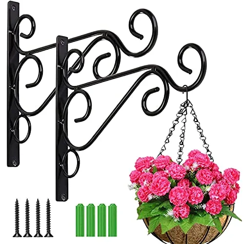 TSHAOUN 2 Stück Wandbehang Blumenampelhalter, Pflanzenhalterung Wandhalter Haken 25cm, Blumenampel Halterung Aufhängen von Pflanzer für Garten Wandleuchter Laterne Vogelhäuschen Windspiele (Schwarz)