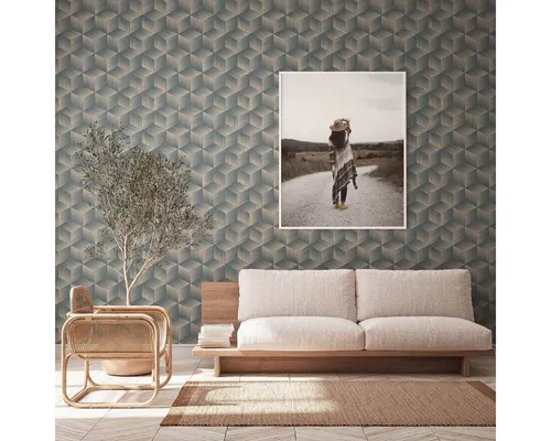 A.S. Création Vliestapete 3D-Optik Illusion Grafik Beige Blau Metallic 38506-3 Natural Living