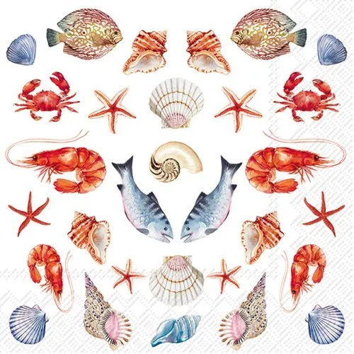 Servietten Sea Potpourri Potpourri Meer Krabbe Fische Muscheln Ozean 33x33cm 20