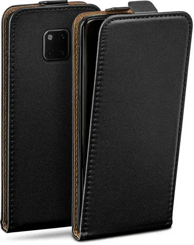 moex Handyhülle für Huawei Mate 20 Pro Hülle Klappbar Flip Case Schwarz 6,39 Zoll, 360 Grad Schutz Handytasche Leder Optik PU Lederhülle Cover Klapphülle