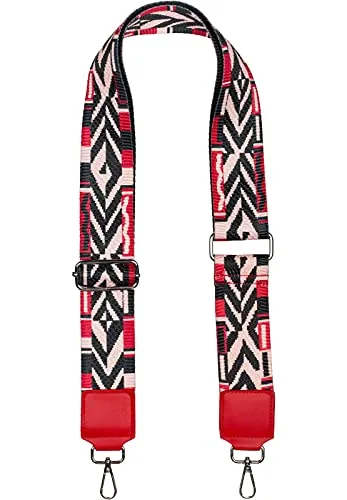 styleBREAKER Breiter Taschen Schulterriemen verstellbar mit Buntem Azteken Muster, Wechsel Taschengurt, Karabiner, Unisex 02013025, Farbe:Schwarz-Rot-Rosa
