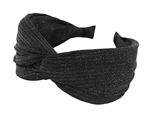 axy Breiter Haarreif mit Knoten und glänzender Stoff Haarschmuck Damen Haarreifen HR34G (Schwarz)