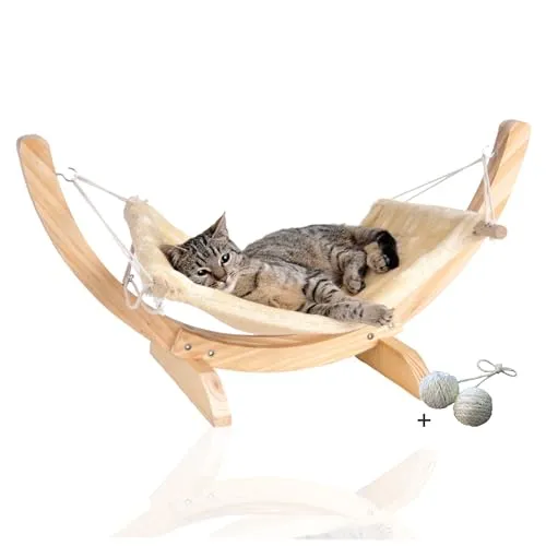 Katzenliege Cat Relax - Bequeme Hängematte für Katzen - Tierbetten mit stabilem Holzgestell und abnehmbarer, waschbarer Hängematte. Ideal für entspannte Schlafplätze und Spielstunden!