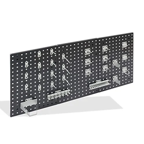 ADB Werkzeugwand Lochwand 1177x456mm anthrazitgrau RAL 7016 mit 28tlg Hakenset - Werkzeugwände - Robuste Lochwand aus Qualitätsstahlblech, ideal zur optimalen Aufbewahrung und Organisation von Werkzeugen, inklusive 28-teiligem Hakenset.
