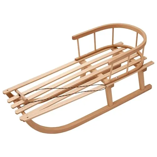 Best For Kids Holzschlitten - Davoser Rodelschlitten mit abnehmbarer Rückenlehne, ideal für kleine und größere Kinder bis 110 kg
