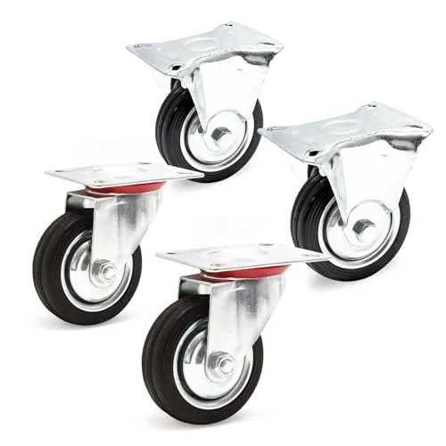 Wiltec Transportrollen Set 75mm 2x Lenkrolle ungebremst und 2x Bockrolle, mit Anbauplatte, 50kg pro Rad