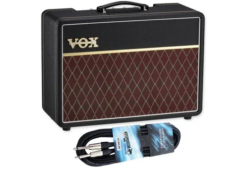VOX AC10C1 Gitarren-Combo-Verstärker mit Klinkenkabel - Der VOX AC10C1 Gitarren-Combo-Verstärker bietet 10 Watt Röhrenleistung und legendären VOX-Sound. Ideal für Zuhause und Studioaufnahmen mit intuitiver Klangsteuerung und integriertem Hall-Effekt.