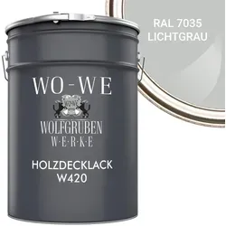 WO-WE Holzlack W420 - Wetterschutzfarbe für Holz, 5L, Seidenglänzend, RAL 7035 - Hochwertige Wetterschutzfarbe für Holz im Innen- und Außenbereich. UV-beständig, kratzfest und schnelltrocknend. Ideal für Möbel, Zäune und Fassaden. Einfache Anwendung mit Pinsel oder Rolle.