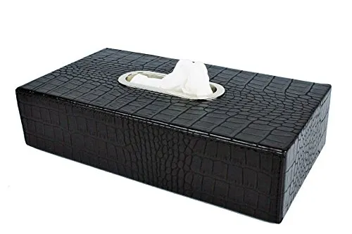 SIGNATURE HOME COLLECTION Taschenbücherbox aus Kunstleder - Kosmetiktücherbox in stilvollem Krokoprint, pflegeleicht und strapazierfähig, perfekt für jedes Zuhause. Maße: 26 x 14 x 6 cm, mit hochwertigem Edelstahlring.