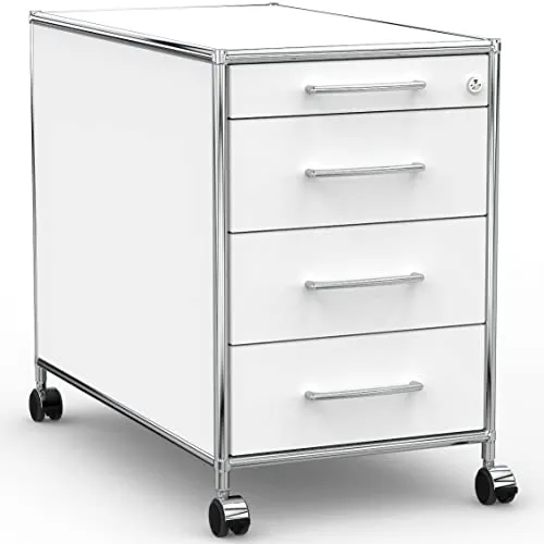Produktbild SYSTEM8X Rollcontainer 80cm mit 1 Materialschublade und 3 Holzschubladen in Weiß