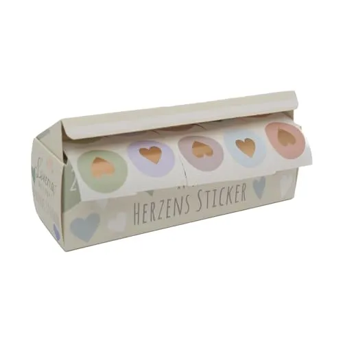 Loveria Sticker Set Herzen | 250 Herzsticker in 5 Farben, 50 Aufkleber pro Farbe | ideal für Hochzeit, Geschenke, DIY, Briefe, Postkarten, Valentinstag | Größe: ca. 2,9 cm