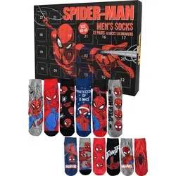 United Labels® Adventskalender Marvel Spiderman Socken - Adventskalender mit 12 Paar Socken (Größe 40-45) für Herren, ideal für Marvel-Fans. Entdecke jeden Tag eine neue Spiderman-Socke und erlebe die Vorfreude auf Weihnachten!