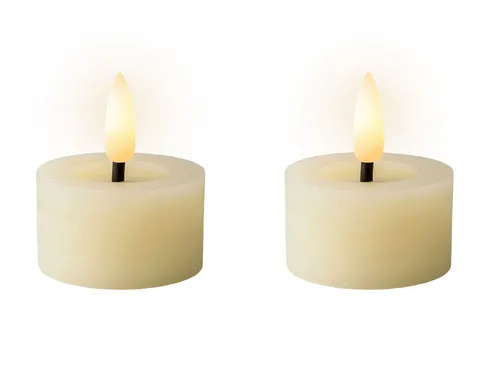 Lumineo LED-Kerze, LED Teelichter mit Timer 4,4x5cm Wachs Creme / Warmweiß 2 Stück