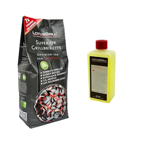 LotusGrill Superior Grillbriketts mit 500ml Brennpaste - Grillbriketts mit langer Brenndauer und optimaler Hitzeverteilung für unvergessliche Grillmomente – umweltfreundlich und effizient!