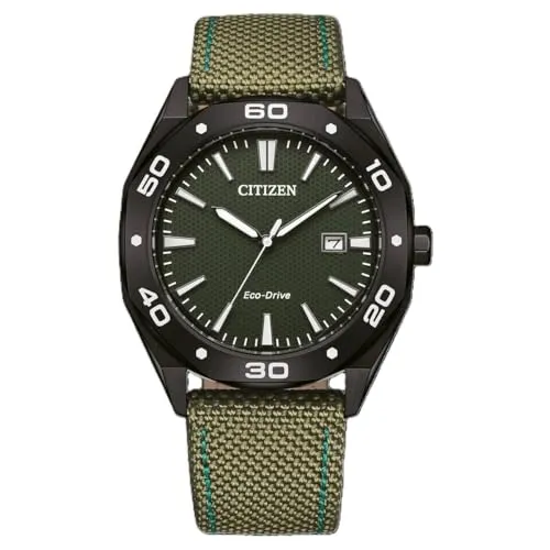 CITIZEN Armbanduhr Herr BM7635-01X - Armbanduhr für Herren mit Eco-Drive-Technologie, 6 Monate Gangreserve und robustem Design. Ideal für Outdoor-Abenteuer dank Wasserdichtigkeit und olivfarbenem Nylonarmband.