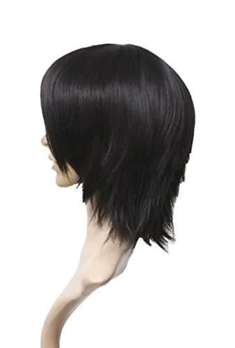 Prettyland Mittellange Kurze Damen Herren Perücke Gestuft Fransig Cosplay Alltag Wie Echthaar Schwarz black wig C756