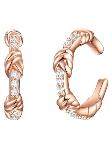 Glanzstücke München Damen Ohrklemme - 925/- Sterling Silber rosévergoldet - Ohrringe für Damen in Knotendesign, aus rosévergoldetem Sterlingsilber mit Zirkonia. Flexibel anzubringen und ideal für jeden Anlass - glamourös und vielseitig!