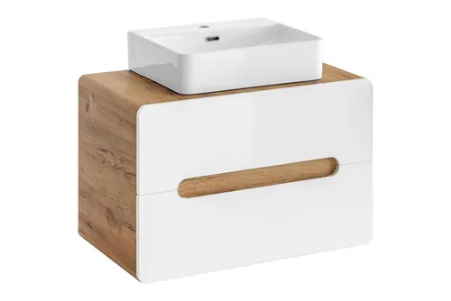 Waschtisch Badezimmer Waschbecken mit Aufsatz 80cm und Hochglanz Unterschrank