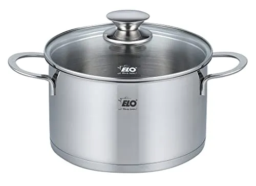 ELO 72541 Bratentopf 20 cm mit Glasdeckel - Hochwertiger Kochtopf aus Edelstahl mit Energiespar-Kapselboden und Öl-Dosiersystem für vitaminschonendes Garen, ideal für alle Herdarten, inklusive Induktion.