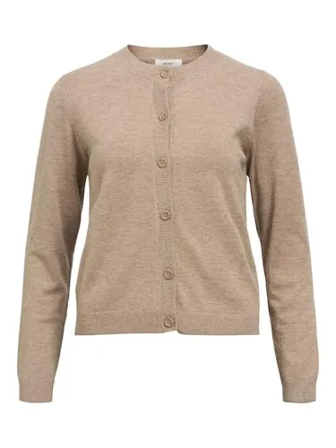 Object Strickjacke OBJThess - Beige S - Strickjacke in dunkelbeige, aus nachhaltigen Materialien mit normaler Passform, ideal für elegante Looks und lässige Anlässe.