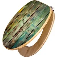 Banjado Bambus WC Sitz - Toilettendeckel mit grünem Holz-Motiv - Hochwertiger Toilettensitz aus Bambus mit ansprechendem grünem Holz-Motiv. Stabil, leicht zu reinigen und mit bruchsicheren Scharnieren für eine unkomplizierte Montage.