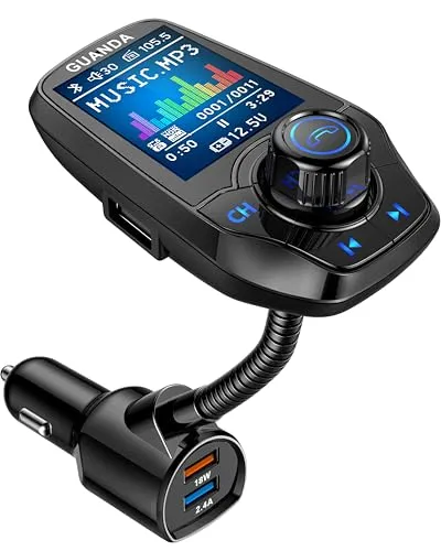 Kabelloser Bluetooth FM Transmitter Auto mit 4-in-1 Funktionen - FM-Transmitter für Auto mit 4 Audioübertragungswegen, 3 USB-Ports und 1,8'' Farbdisplay. Ideal für sicheres Freisprechen und schnelles Laden während der Fahrt.