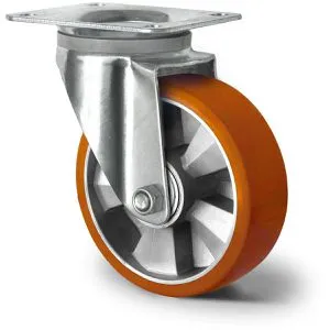 CASCOO Schwerlastrolle Serie BAU5 - Lenkrolle 125mm Ø, Tragkraft 400kg - Lenkrolle mit 360° Drehbarkeit und langlebigem Polyurethan für geräuscharmen Lauf. Ideal für glatte und unebene Untergründe, resistent gegen Chemikalien und Temperaturen von -20 bis +60°C.