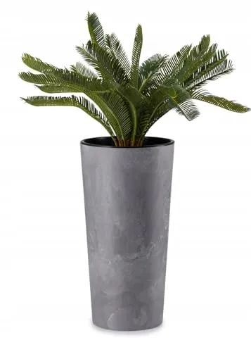 HowHomely Glatt Blumentopf Gross Hoch 57 cm mit Pflanzkübel Einsatz 30 cm Durchmesser - Grau Pflanzkübel Groß aus Kunststoff für Deko Wohnzimmer Garten oder Terrasse