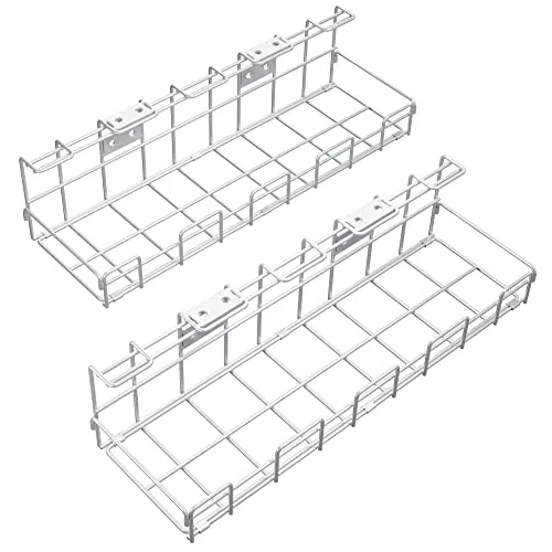 Kabelhalter Schreibtisch für Ordnung am Arbeitsplatz aus weißem Metall – Kabelmanagement für Kabel, Ladegeräte, Steckdosenleisten – für sicheren Halt (2× Größe L, Organizer & Kabelkanal) KD Essentials