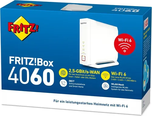AVM FRITZ!Box 4060 - Wi-Fi 6 Triband-Mesh-Router, bis zu 4.800 MBit/s, DECT-Basis für schnurlose Telefonie und Smart Home Integration