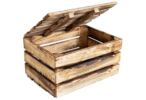 Creative Deco Vintage Holzkiste mit Deckel, 40x30x22 cm - Truhen aus hochwertigem Kiefernholz, geflammt für einen einzigartigen Vintage-Look. Ideal zur Aufbewahrung von Spielzeug, Dokumenten oder als Geschenkbox.