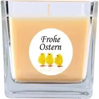 HS Candle Duftkerze & Glas Frohe Ostern Viereck 8 x 7,5cm Vanille Küken
