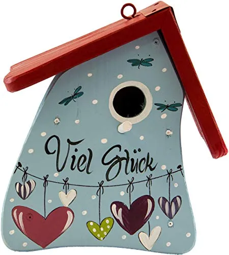 Vogelvilla Nistkasten Nistmini VIEL GLÜCK, handbemalt in Hellblau