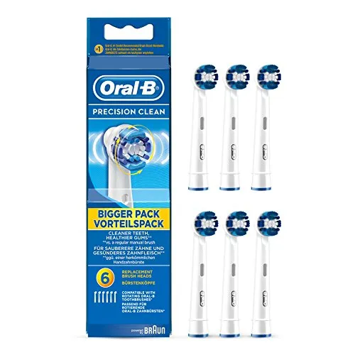 Braun Oral-B Precision Clean Aufsteckbürsten, 6 Stück - Ersatzzahnbürsten für eine gründliche Zahnreinigung, entfernt Plaque und massiert das Zahnfleisch für optimale Mundgesundheit, passend für alle rotierenden Oral-B Zahnbürsten.