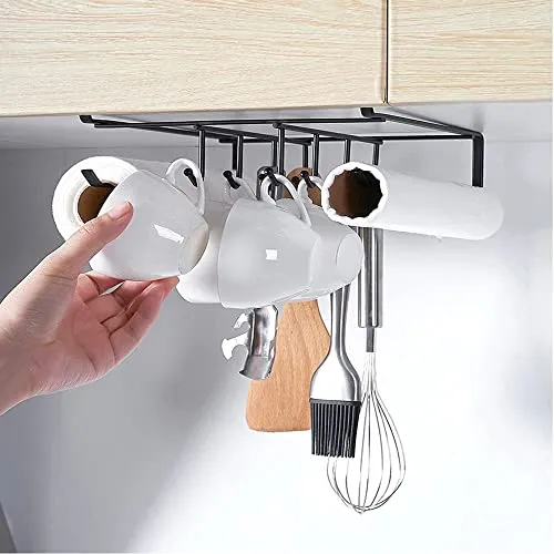 EigPluy Küchenutensilienhalter, Schwarz, Kunststoff, 3 cm x 25 cm x 15 cm, Bohr- und Nagelfrei, Unterschrank, Küchenorganisation, Küchenutensilienaufbewahrung, Unterschrankaufbewahrung