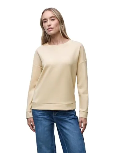 Street One Beige Sweatshirt - Größe 36 - Bequemes Sweatshirt mit Rundhalsausschnitt, lockerem Schnitt und Rippstrick-Details. Ideal für lässige Outfits!