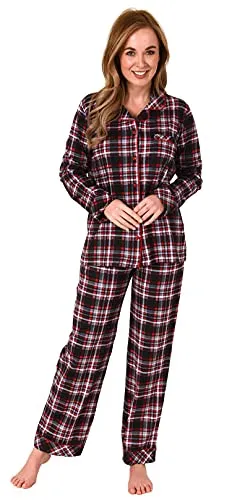 NORMANN-Wäschefabrik Damen Pyjama in Karo Optik zum durchknöpfen in Single Jersey Qualität - auch in Übergrößen, Farbe:rot, Größe:60-62